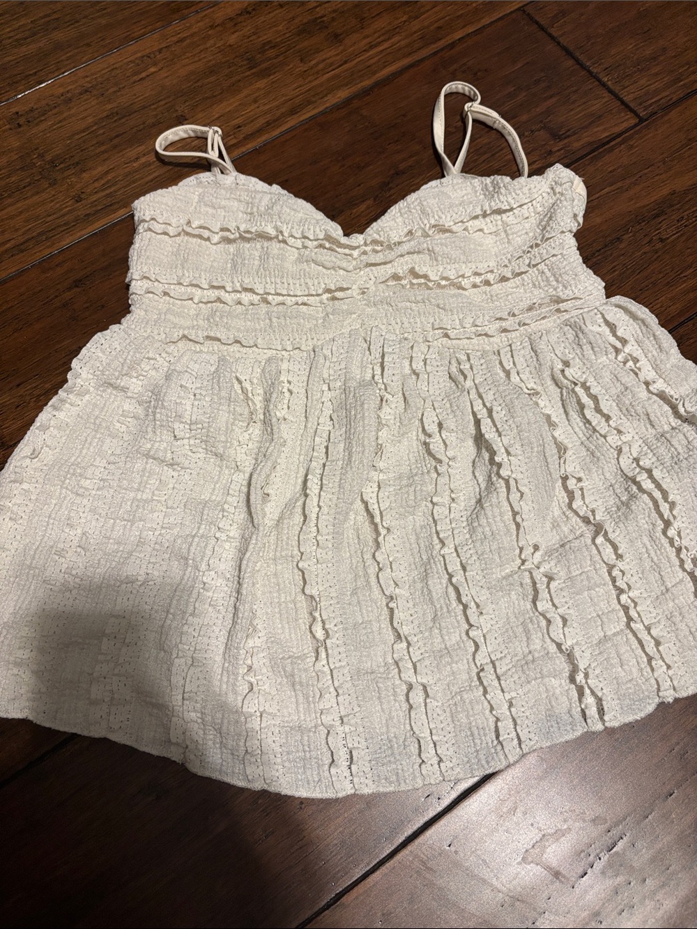 Cream Ruffled Textured Chemise with Adjustable Straps